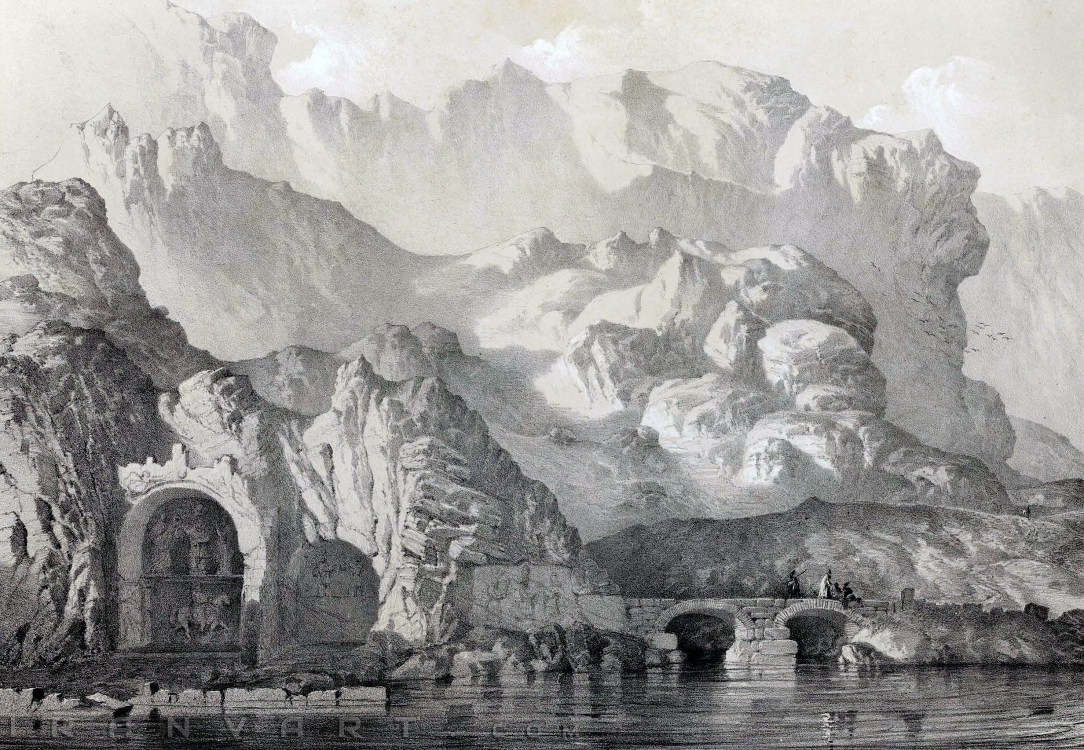Cave And Village Tagh I Bustan By Eugène Flandin