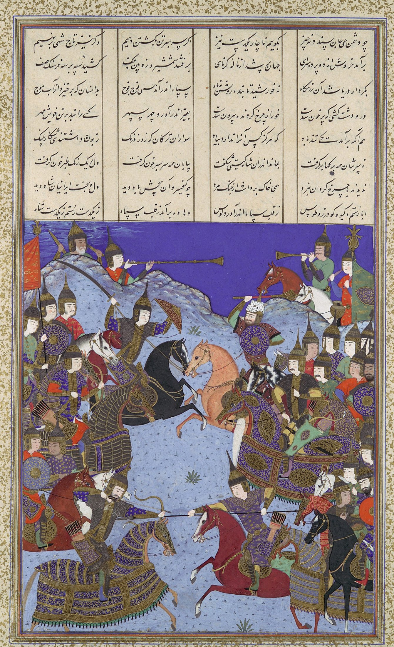 The Night Battle Of Kai Khusrau And Afrasiyab,Painting Attributed To Bashdan Qara (active Ca. 1525–35)-Painting ; (H. 30.8 X W. 18.4 Cm)